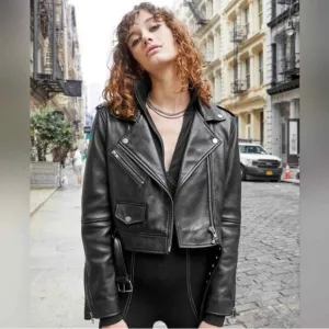 REBECCA MINKOFF Faux Leather Moto Jacket