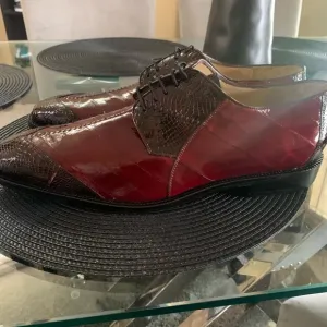 Red Oxford Shoes with Wingtip Brogue Pattern