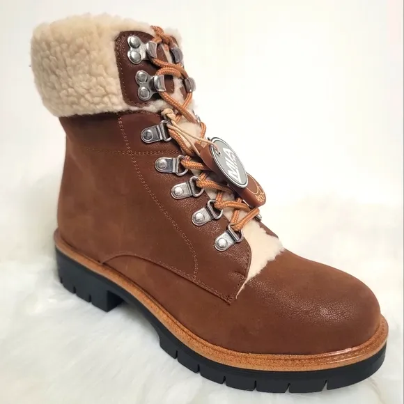 REDUCED -- MIA Cognac Brown Lace-up Faux Shearling Round Toe Lug Sole Boot - 8M