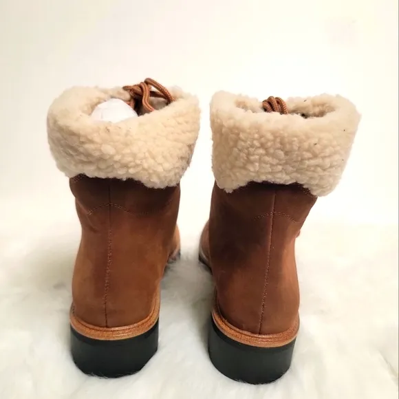 REDUCED -- MIA Cognac Brown Lace-up Faux Shearling Round Toe Lug Sole Boot - 8M