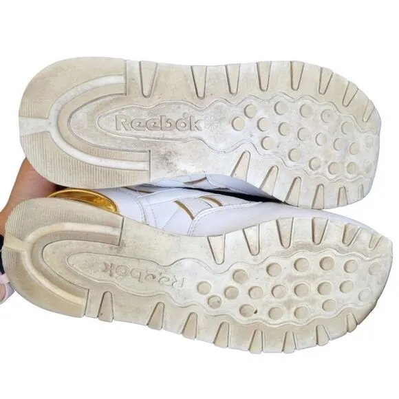 Reebok Classic White Gold Trim Sneakers 7.5