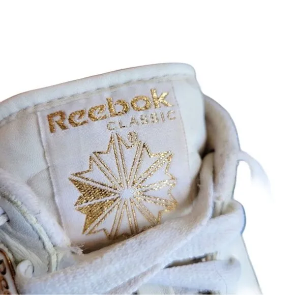 Reebok Classic White Gold Trim Sneakers 7.5