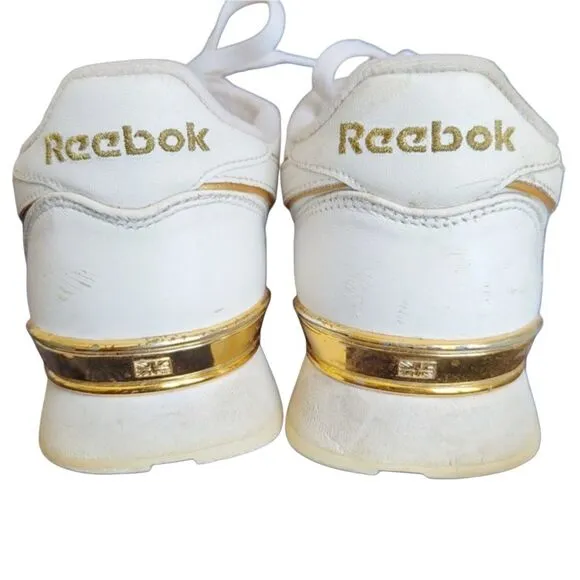 Reebok Classic White Gold Trim Sneakers 7.5