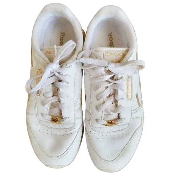 Reebok Classic White Gold Trim Sneakers 7.5