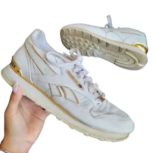 Reebok Classic White Gold Trim Sneakers 7.5
