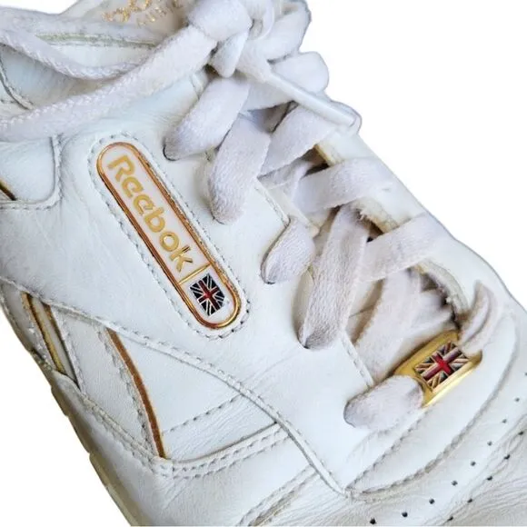 Reebok Classic White Gold Trim Sneakers 7.5