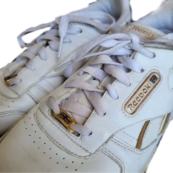 Reebok Classic White Gold Trim Sneakers 7.5