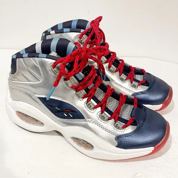 Reebok Question Mid FZ1366 Iverson x Harden Silver Blue Sneakers Shoes Mens 7.5