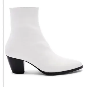Revolve Raye Landon Bootie Womens 8 White Leather Side Zip Block Heel Formal Ank