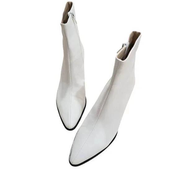 Revolve Raye Landon Bootie Womens 8 White Leather Side Zip Block Heel Formal Ank