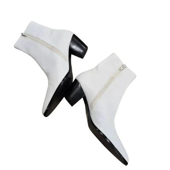Revolve Raye Landon Bootie Womens 8 White Leather Side Zip Block Heel Formal Ank