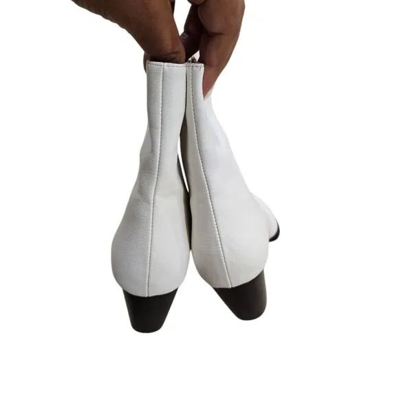 Revolve Raye Landon Bootie Womens 8 White Leather Side Zip Block Heel Formal Ank
