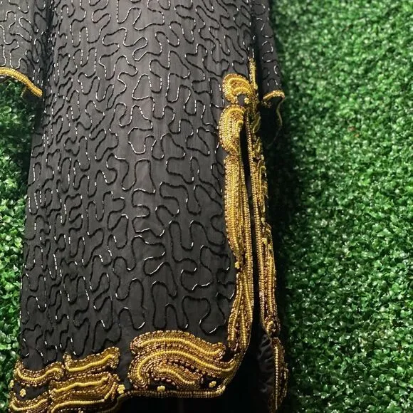 Right Choice  Vintage 80's Black and Gold Beaded Formal Gown
