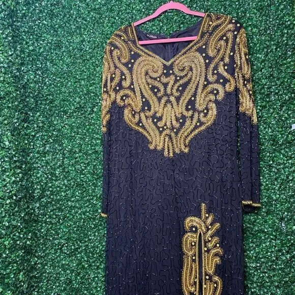 Right Choice  Vintage 80's Black and Gold Beaded Formal Gown