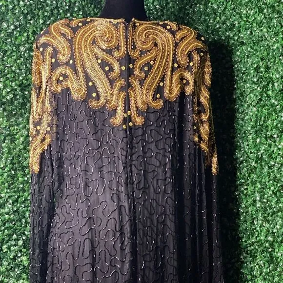 Right Choice  Vintage 80's Black and Gold Beaded Formal Gown