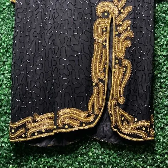 Right Choice  Vintage 80's Black and Gold Beaded Formal Gown