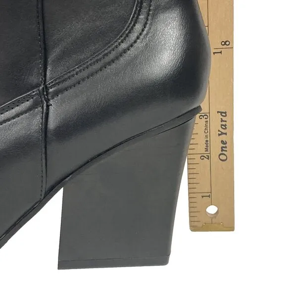 Rita Ora x Primark-Black Leather Knee-High 3&quot; Heel Western Pattern Boots- 145478