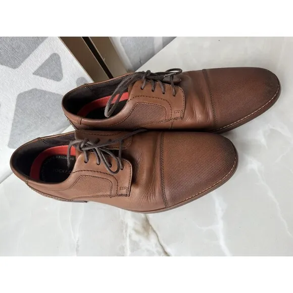 Rockport BX2426 Sheldyn Leather Dress Shoes Oxfords Sz Men 8.5 Brown Lace Up