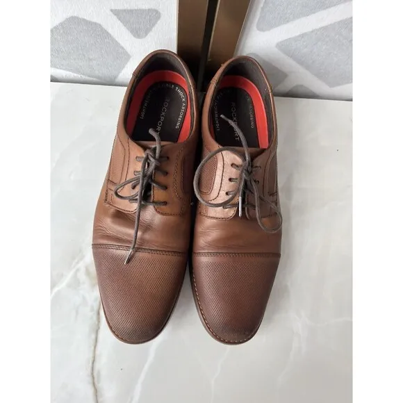 Rockport BX2426 Sheldyn Leather Dress Shoes Oxfords Sz Men 8.5 Brown Lace Up