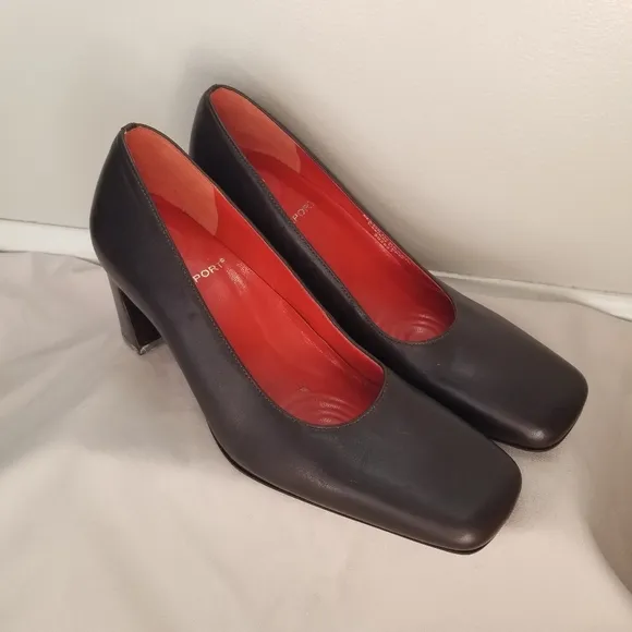 Rockport Women's Shoes 5.5 Black Genuine Leather Black Square Toe High Heels/Pum