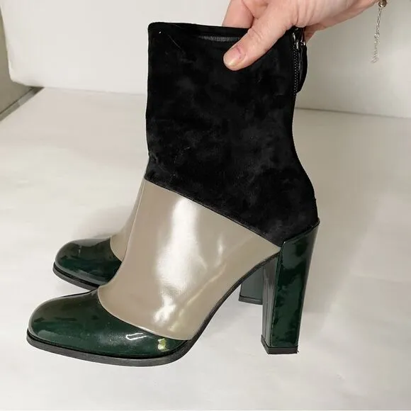 Roger Vivier high shaft  heeled Ankle Boots Colorblock 34.5 made in Italy