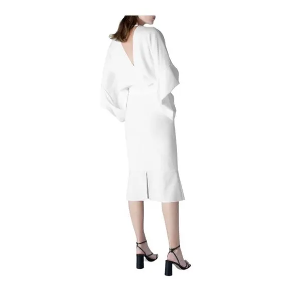 ROLAND mouret White Lashford Stretch Viscose Faux Wrap Dress Size 2 (6 uk)