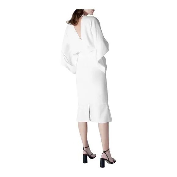 ROLAND mouret White Lashford Stretch Viscose Faux Wrap Dress Size 2 (6 uk)