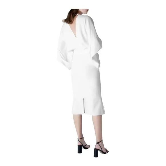 ROLAND mouret White Lashford Stretch Viscose Faux Wrap Dress Size 2 (6 uk)