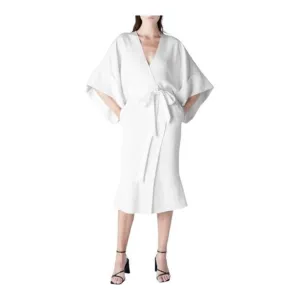ROLAND mouret White Lashford Stretch Viscose Faux Wrap Dress Size 2 (6 uk)