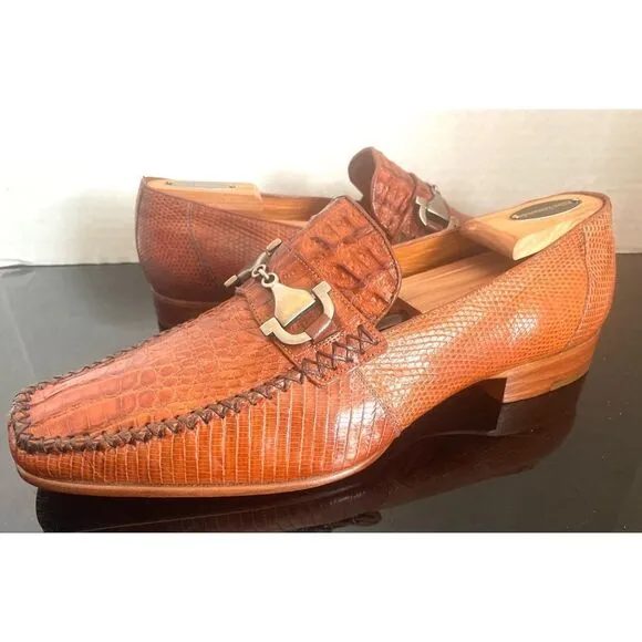 Romano Rare Exotic Crocodile/Lizard Horsebit Men’s Loafers Shoes SZ 10 M Cognac