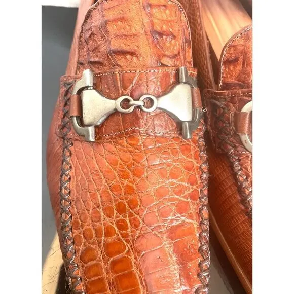 Romano Rare Exotic Crocodile/Lizard Horsebit Men’s Loafers Shoes SZ 10 M Cognac