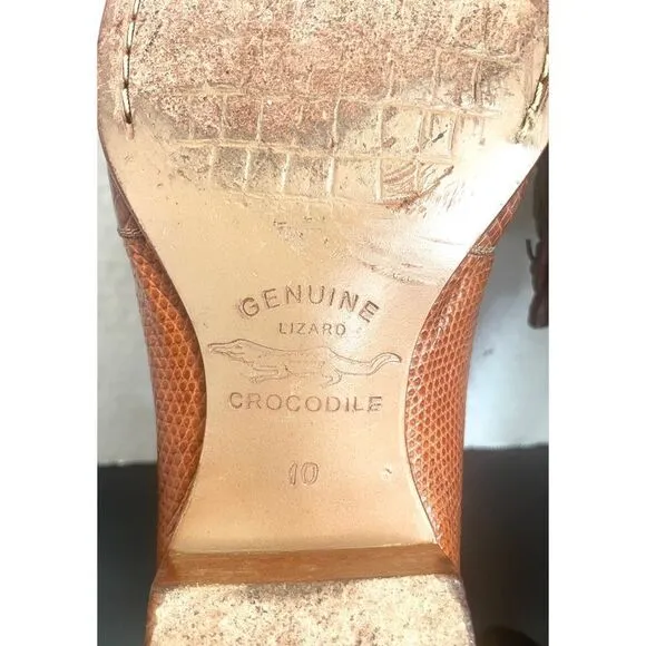 Romano Rare Exotic Crocodile/Lizard Horsebit Men’s Loafers Shoes SZ 10 M Cognac