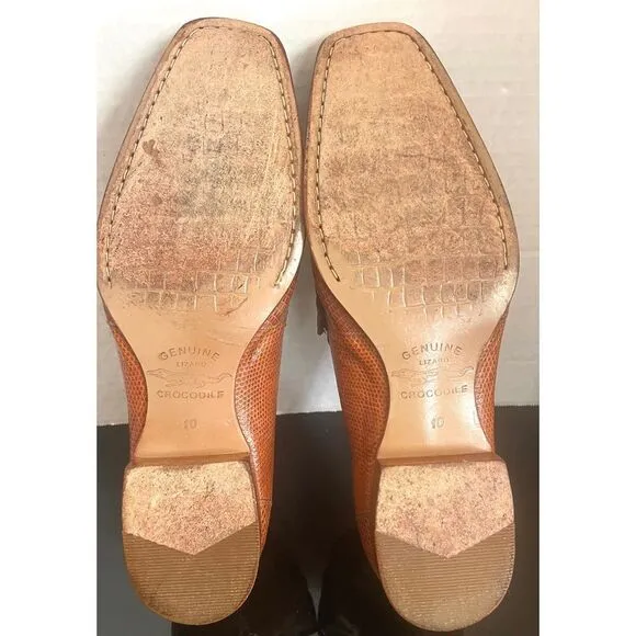 Romano Rare Exotic Crocodile/Lizard Horsebit Men’s Loafers Shoes SZ 10 M Cognac