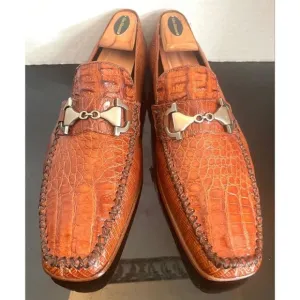 Romano Rare Exotic Crocodile/Lizard Horsebit Men’s Loafers Shoes SZ 10 M Cognac