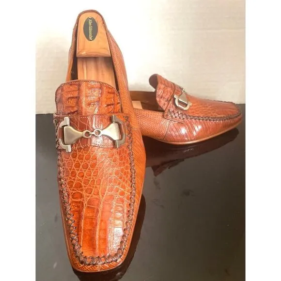 Romano Rare Exotic Crocodile/Lizard Horsebit Men’s Loafers Shoes SZ 10 M Cognac