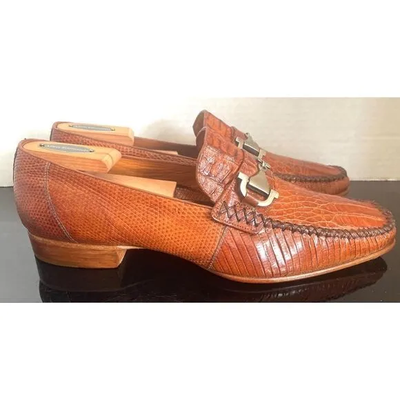 Romano Rare Exotic Crocodile/Lizard Horsebit Men’s Loafers Shoes SZ 10 M Cognac