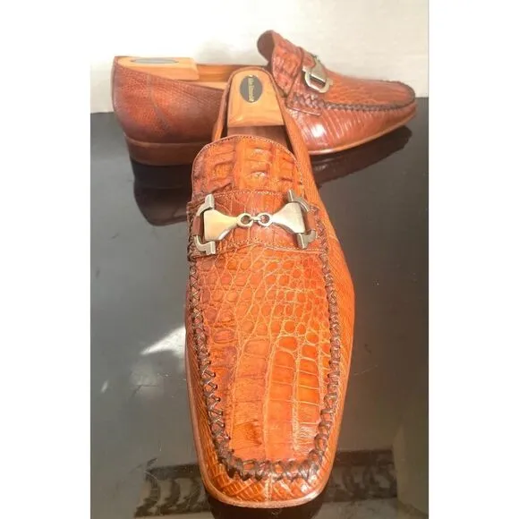 Romano Rare Exotic Crocodile/Lizard Horsebit Men’s Loafers Shoes SZ 10 M Cognac