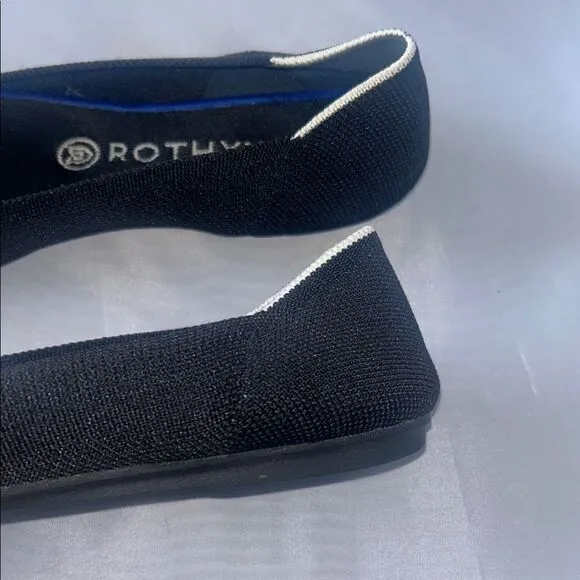 Rothy's Black Knit Round Toe Flats Classic Ballet White Trim Heel Size 7.5