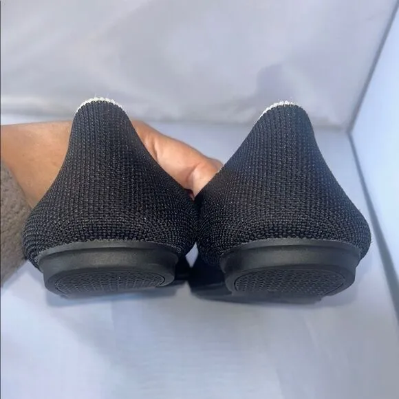 Rothy's Black Knit Round Toe Flats Classic Ballet White Trim Heel Size 7.5