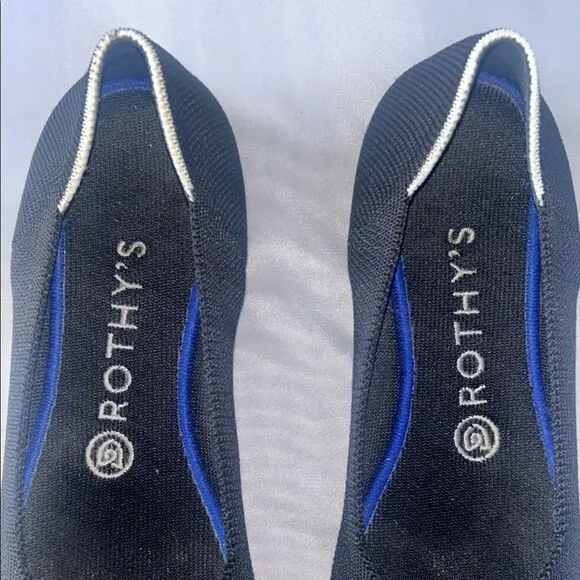 Rothy's Black Knit Round Toe Flats Classic Ballet White Trim Heel Size 7.5