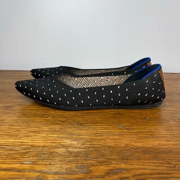 Rothy's Size 8.5 • The Point Ivory Dot Black Polka Dot Knit Ballet Flats Shoes.