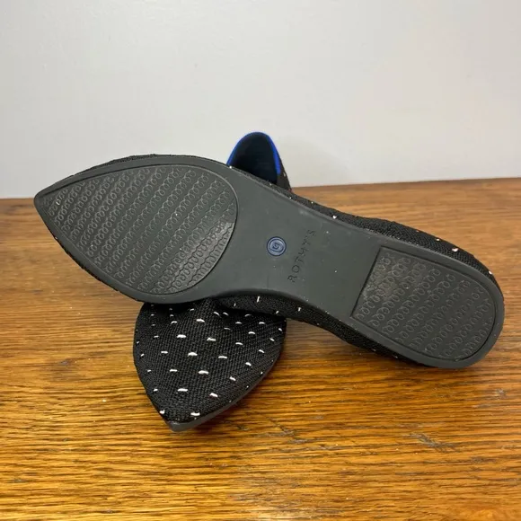 Rothy's Size 8.5 • The Point Ivory Dot Black Polka Dot Knit Ballet Flats Shoes.