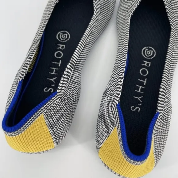 Rothy's The Flat Shale Ribbon Yellow Stripe Round Toe Ballet Shoes 8