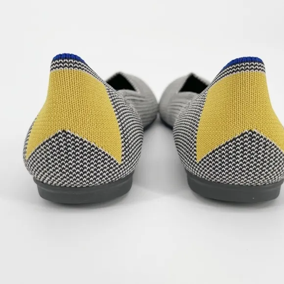 Rothy's The Flat Shale Ribbon Yellow Stripe Round Toe Ballet Shoes 8