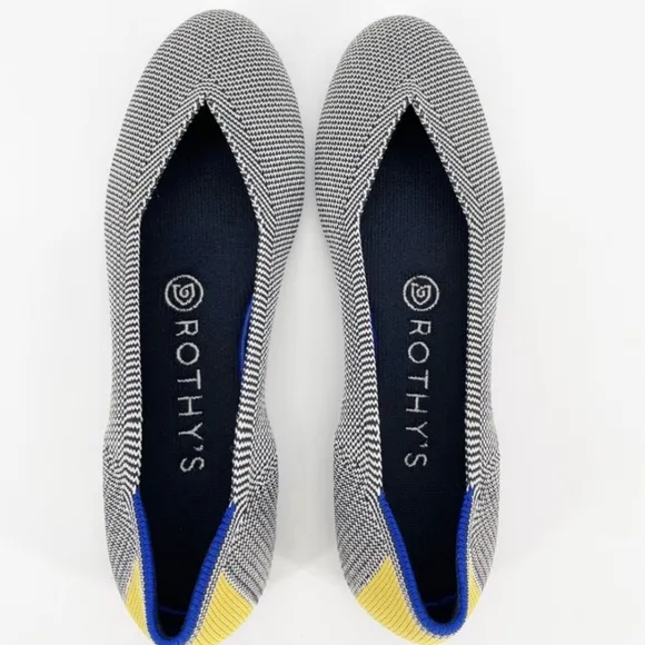 Rothy's The Flat Shale Ribbon Yellow Stripe Round Toe Ballet Shoes 8