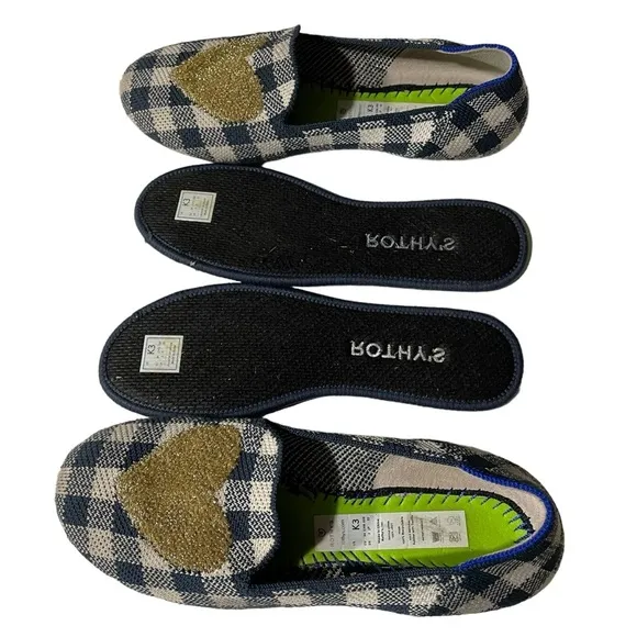 Rothy’s The Kids Loafer Gingham Heart Ballet Flat Shoes K3