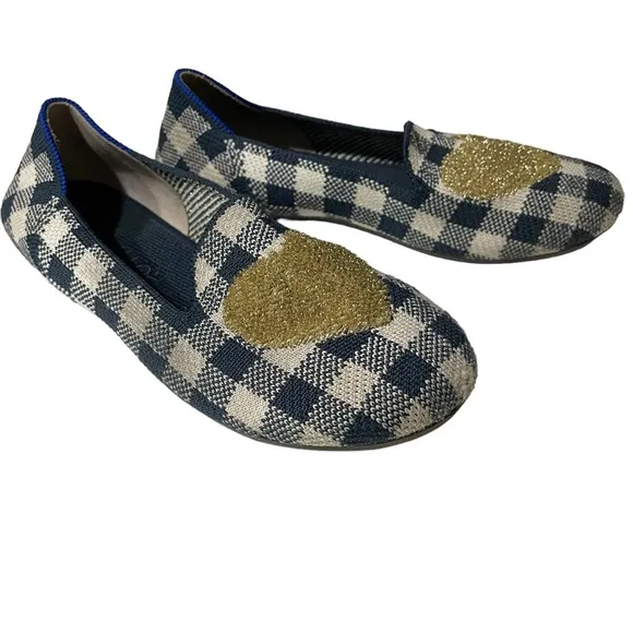 Rothy’s The Kids Loafer Gingham Heart Ballet Flat Shoes K3