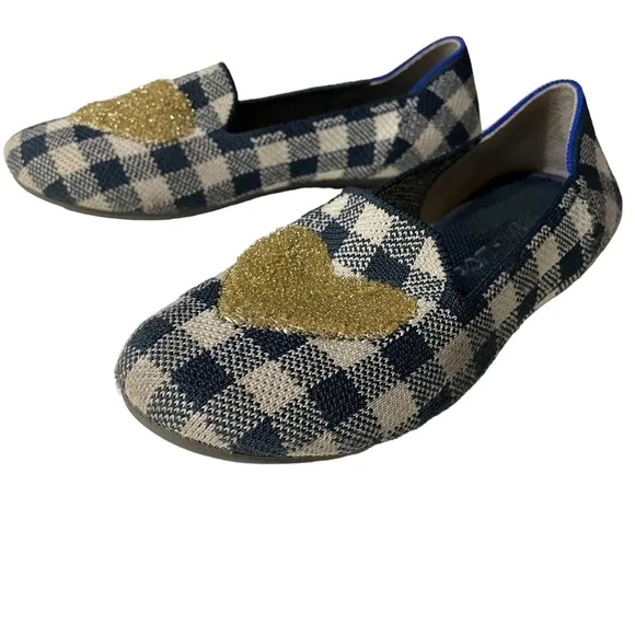 Rothy’s The Kids Loafer Gingham Heart Ballet Flat Shoes K3