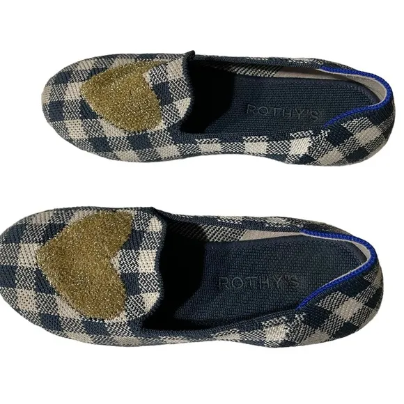 Rothy’s The Kids Loafer Gingham Heart Ballet Flat Shoes K3