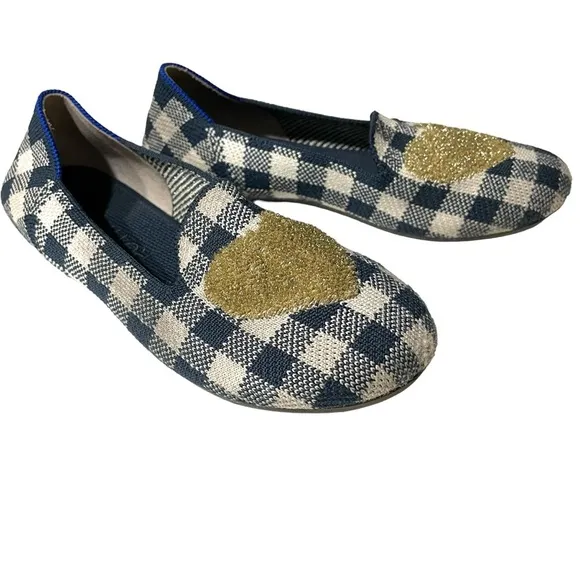 Rothy’s The Kids Loafer Gingham Heart Ballet Flat Shoes K3